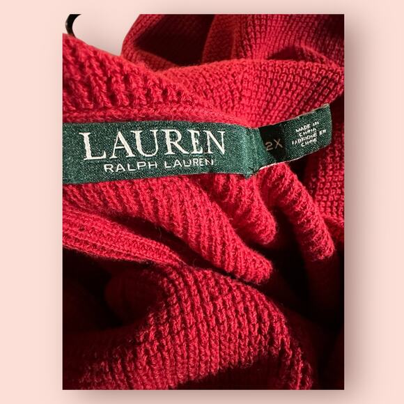 Ralph Lauren plus Size 2x xxl Red Cowl Neck Sweater thermal waffle knit Cotton - Picture 4 of 5